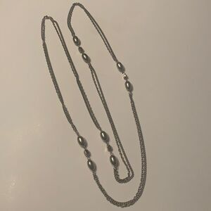 Long Silver Double Chain Necklace 27 Inches